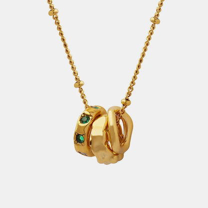 Fashion OL Titanium Steel Pendant Inlaid with Zircon Accessories Versatile Three Ring Buckle Necklace for Women